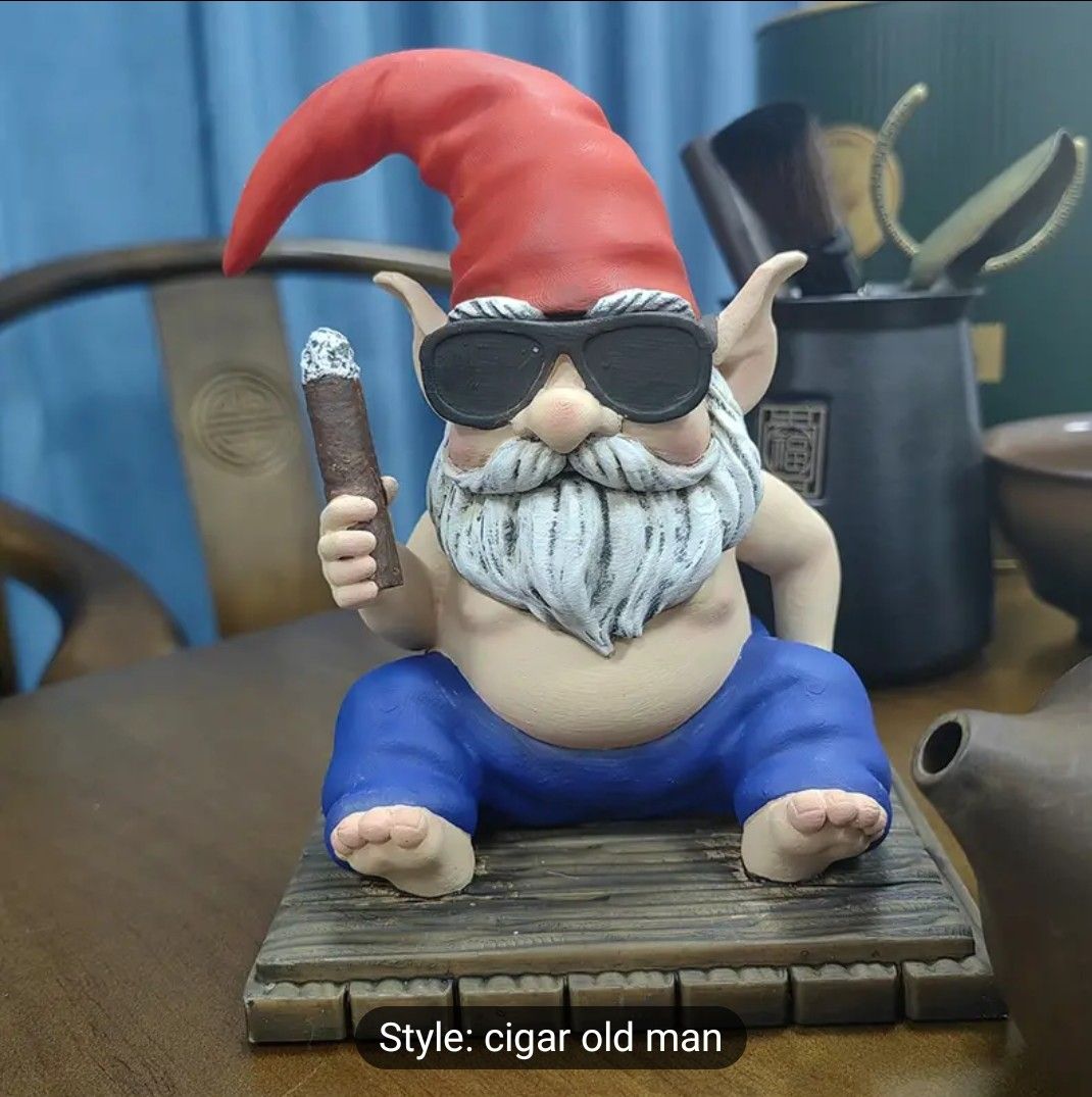 Classic Anime Themed Resin Gnome with Cigar, Quirky Home Decor for Living Room, Balcony, Bedroom, Unique Holiday Gift, Exquisite Collectible Tabletop Statue