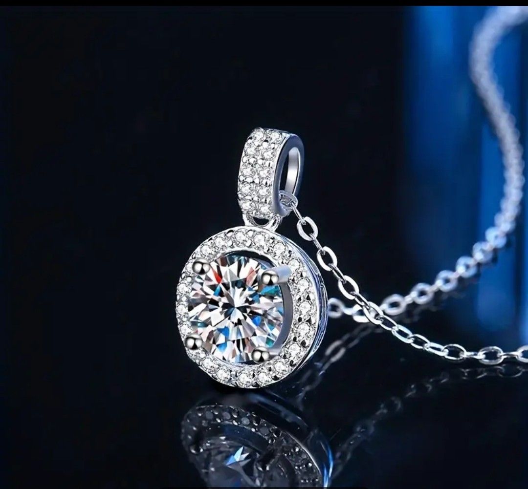1pc 925 Sterling Silver Necklace, With 1ct-10ct Round Moissanite Pendant, Suitable For Men And Women