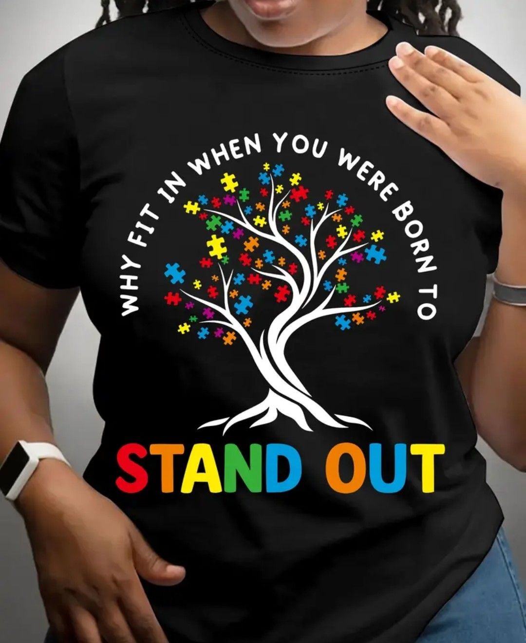 Autism Graphic Print T-shirt, Short Sleeve Crew Neck Casual Top For Summer &amp; Spring, Women&#39;s Clothing