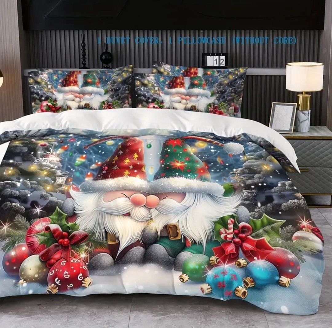 Festive Christmas Santa Duvet Cover Set: Includes 1 Duvet Cover, 1 Pillowcase, and 1/2 Pillowcase (No Pillow Core or Comfoter Included) - Perfect for Hotel, Guest Room, or Home Bedroom Super King