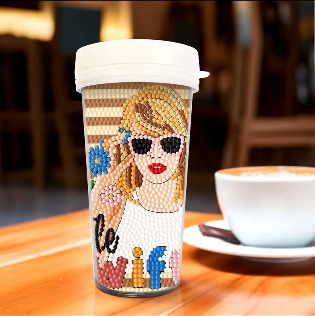 Chic DIY Diamond Painting 16oz Tumbler - Beautiful Girl Cartoon Design, Large Capacity, Perfect for Car, Home &amp; Outdoor Use - Ideal for Cold Drinks, Juice, Coffee with Lid