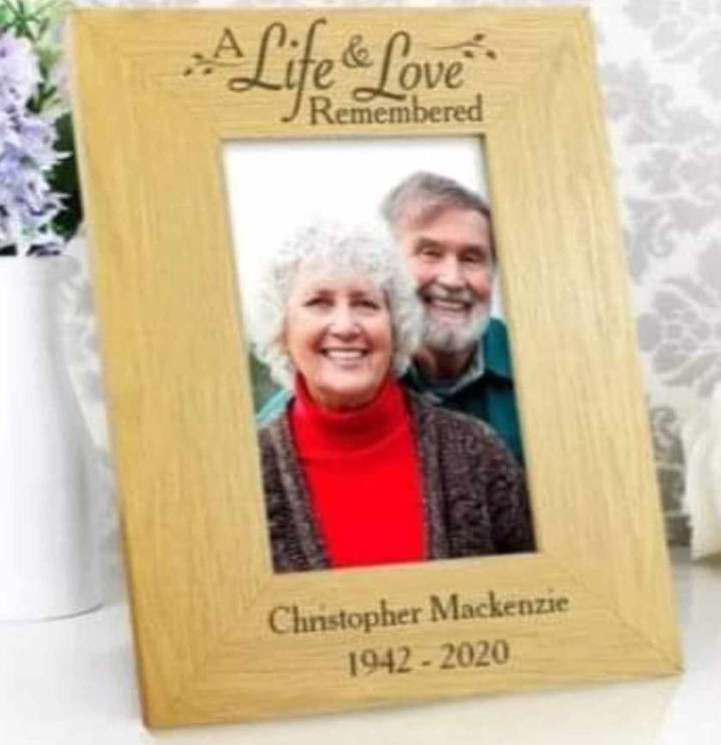 Personalised Memorial Frame. Personalised Life &amp; Love 6x4 Oak Finish Photo Frame