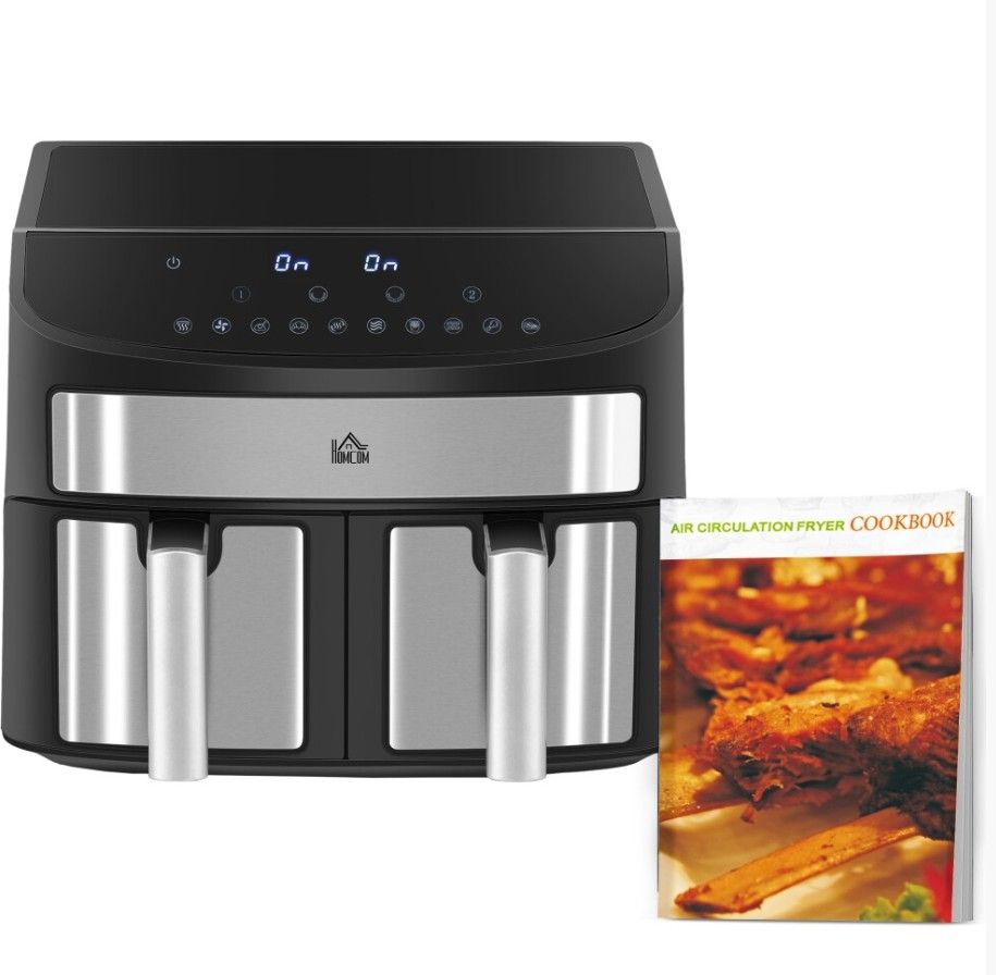 HOMCOM Oil Free Dual Air Fryer 10-in-1 8L w/ Sync Cook &amp; Sync Finish Timer 2400W