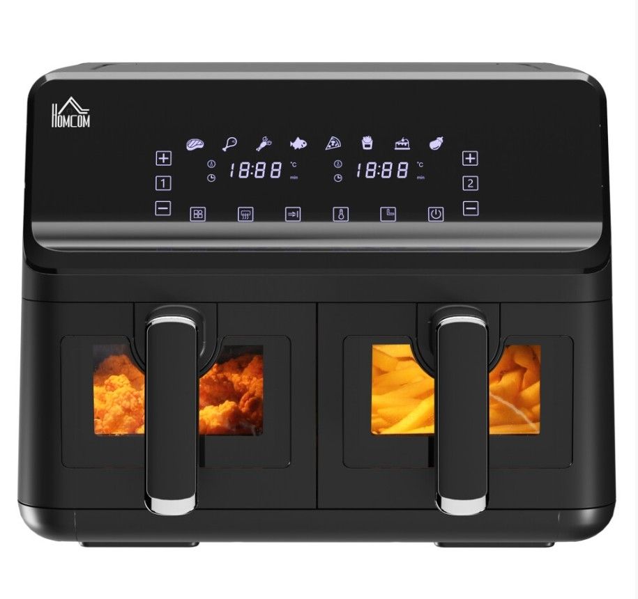 8L Double Basket Air Fryer with 8 Presets Digital Display Recipe Timer