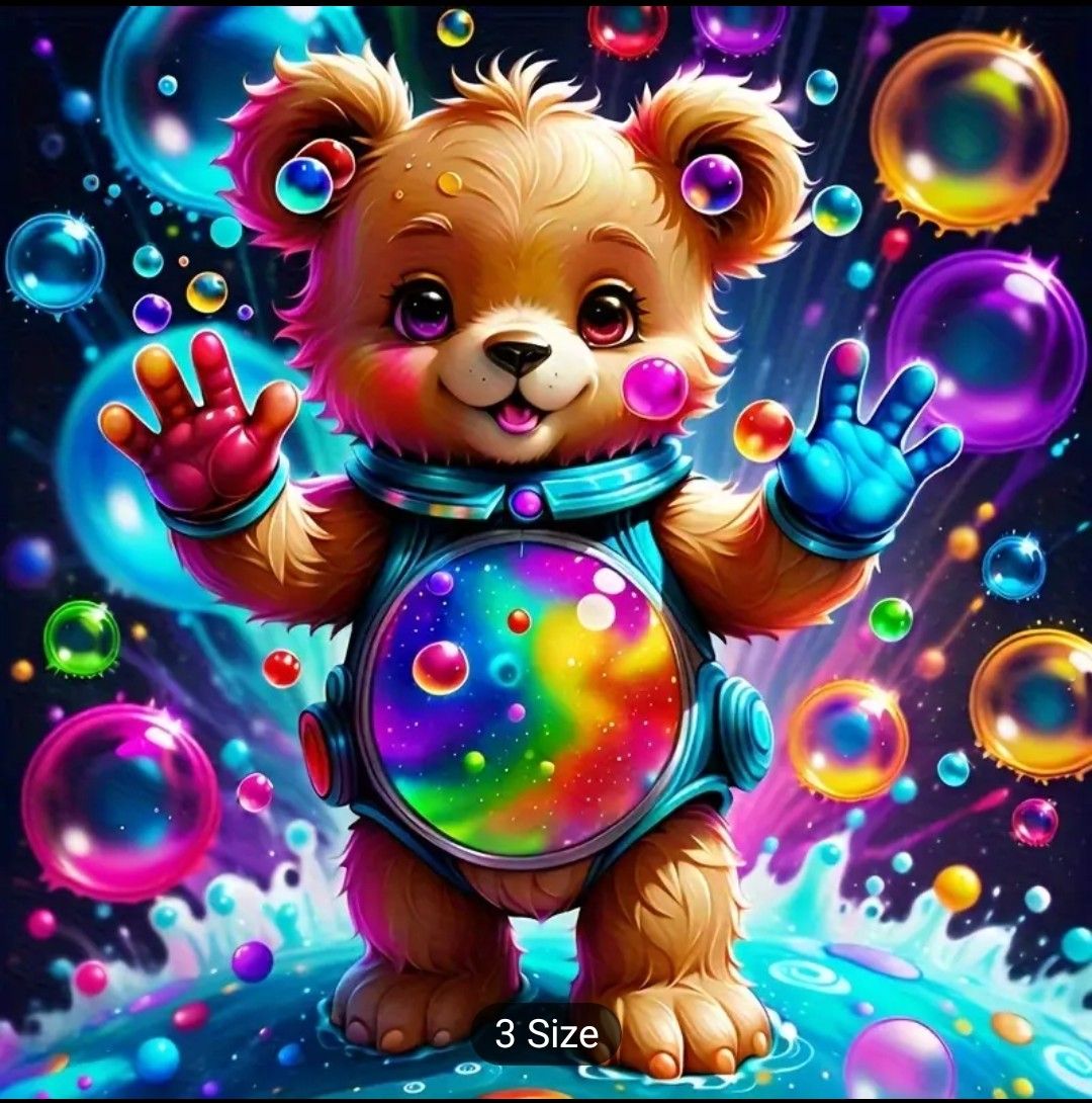 DIY 5D Diamond Painting Kit - Bubble Bear Design, Full Drill Round Rhinestone Art, Craft &amp; Embroidery Set for Home Wall Decor, Frameless, Available in 19.81cm, 29.97cm, 39.88cm Sizes