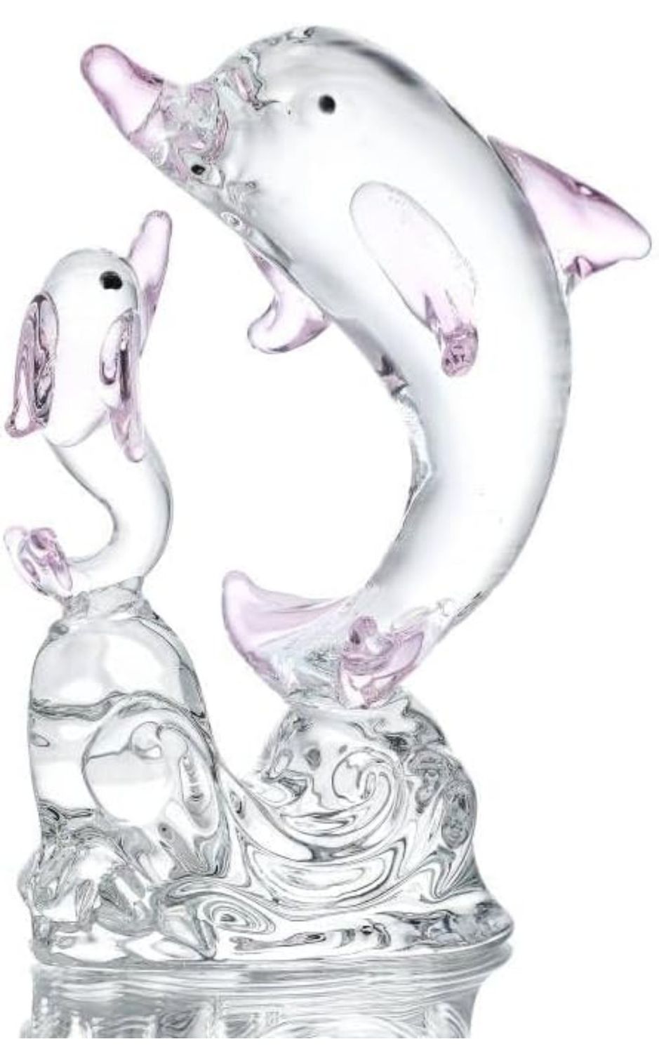 H&amp;D HYALINE &amp; DORA Double Pink Cute Crystal Dolphin Figurines,Glass Sea Animal Ornament,Crystal Art Sculpture Collectible Gift for Mom Dolphin Lovers