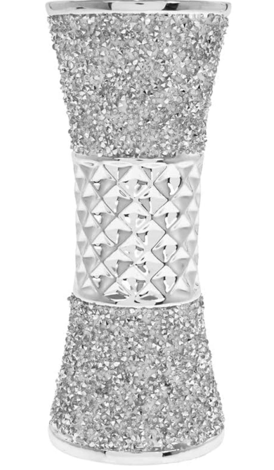 The Leonardo Collection Silver Sparkle Flower Vase With Crushed Diamonte Bling Textured Home Decoration Display Ornament Decor 19cm