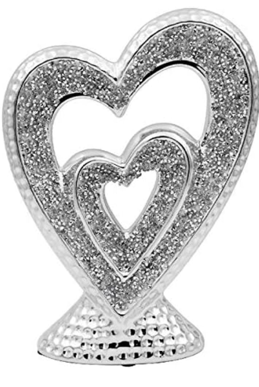 The Leonardo Collection LP46302 Sculpture | Silver Sparkle Double Heart | 1 Piece-17x6x23 cm Accessory