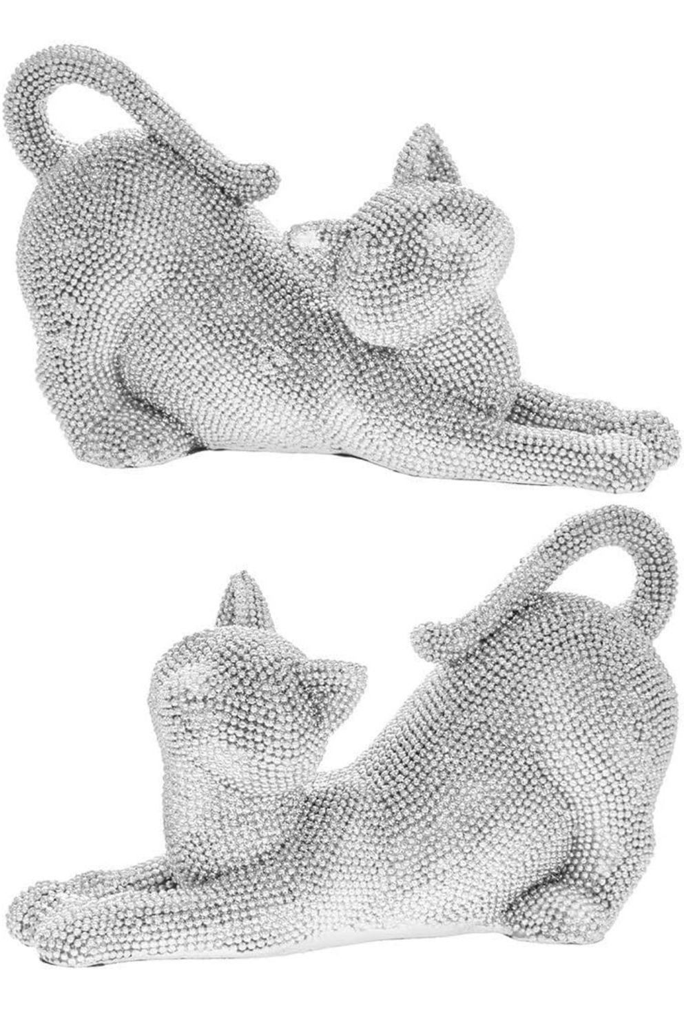 Silver Art Cats - Set of 2 Cat Ornaments Figurine Sparkly Glitzy Decorative - 19x8x12cm, LP44605