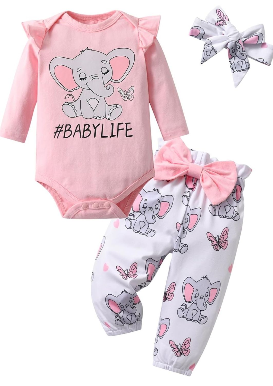 Tearfuty Baby Girls Elephant Print Long Sleeve Top Pants 3Pcs Outfits