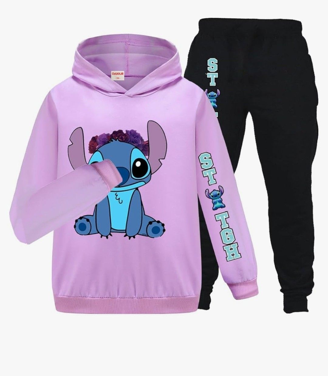 OAIXIUR Kids Unisex Blue Cat Cotton Jumper and Jogger 2Pcs Sets Cartoon Cat Pringting Outfits Ages 3-13 Years