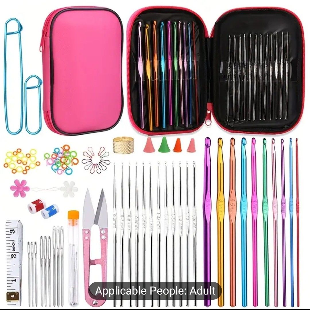 Complete Crochet Kit for Beginners - Includes Yarn, Hooks &amp; Storage Bag in Vibrant Colors (Royal Blue/Pink/Purple) - All-Season Crafting Set, Crochet Supplies