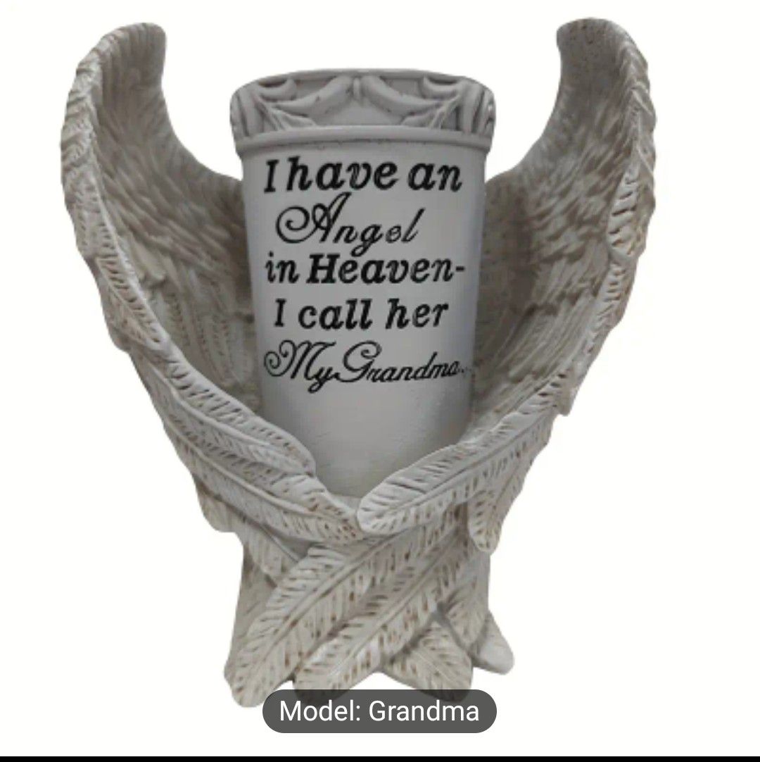 Exquisite Angel Wings Memorial Vase Statue - &quot;In Loving Memory&quot; Inscription, Durable Resin Construction, Multipurpose Mounting, English Text, Perfect for Graveyard Tribute, Garden Ornament, and Indoor