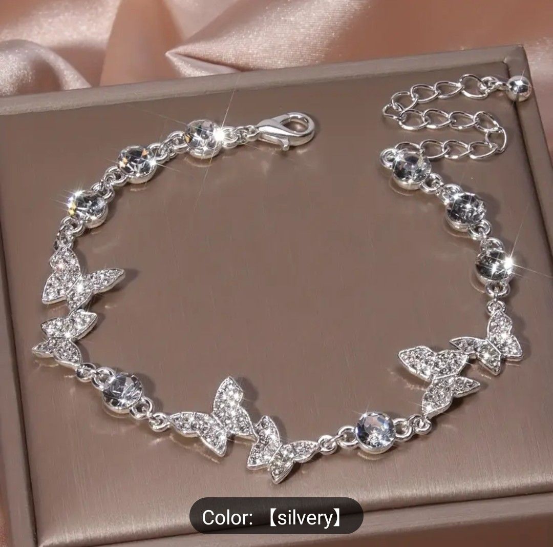 Elegant Full Of Rhinestones Butterfly Bracelet Silver Plated Hand Jewelry Gift For Women