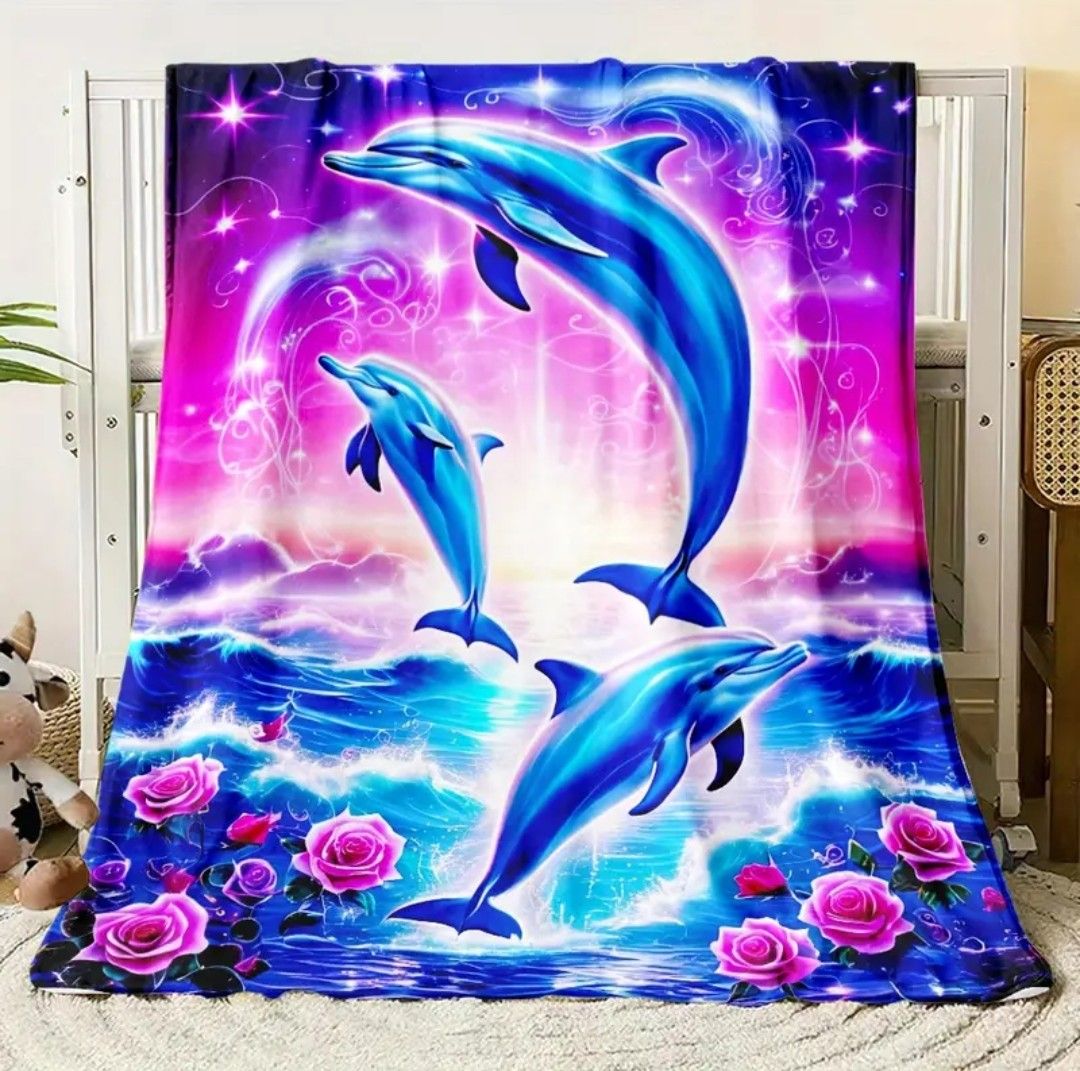 Dreamy Dolphin HD Print Flannel Throw Blanket - Soft, Lightweight &amp; Versatile for All Seasons - Perfect Gift for Family &amp; Friends - Ideal for Sofa, Office, Bed, Travel &amp; Camping 130x150cm