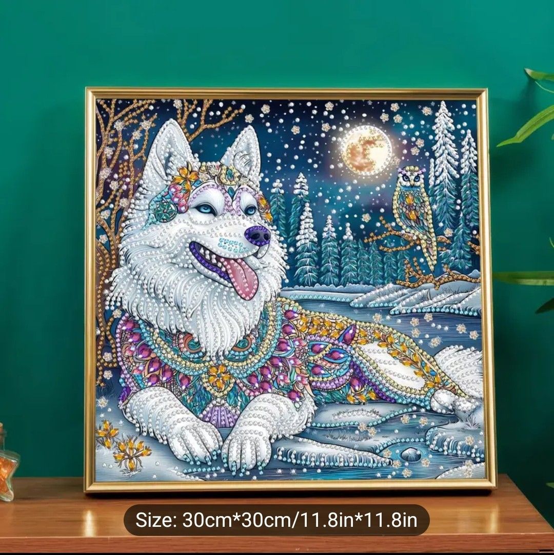 1pc 5D DIY Diamond Painting Kit, Snow Wolf Pattern with Special Shaped Crystals, Animal Theme Canvas Art Craft, Handmade Mosaic Wall Decor for Home and Office, Frameless 30cm x 30cm, Diamond Art
