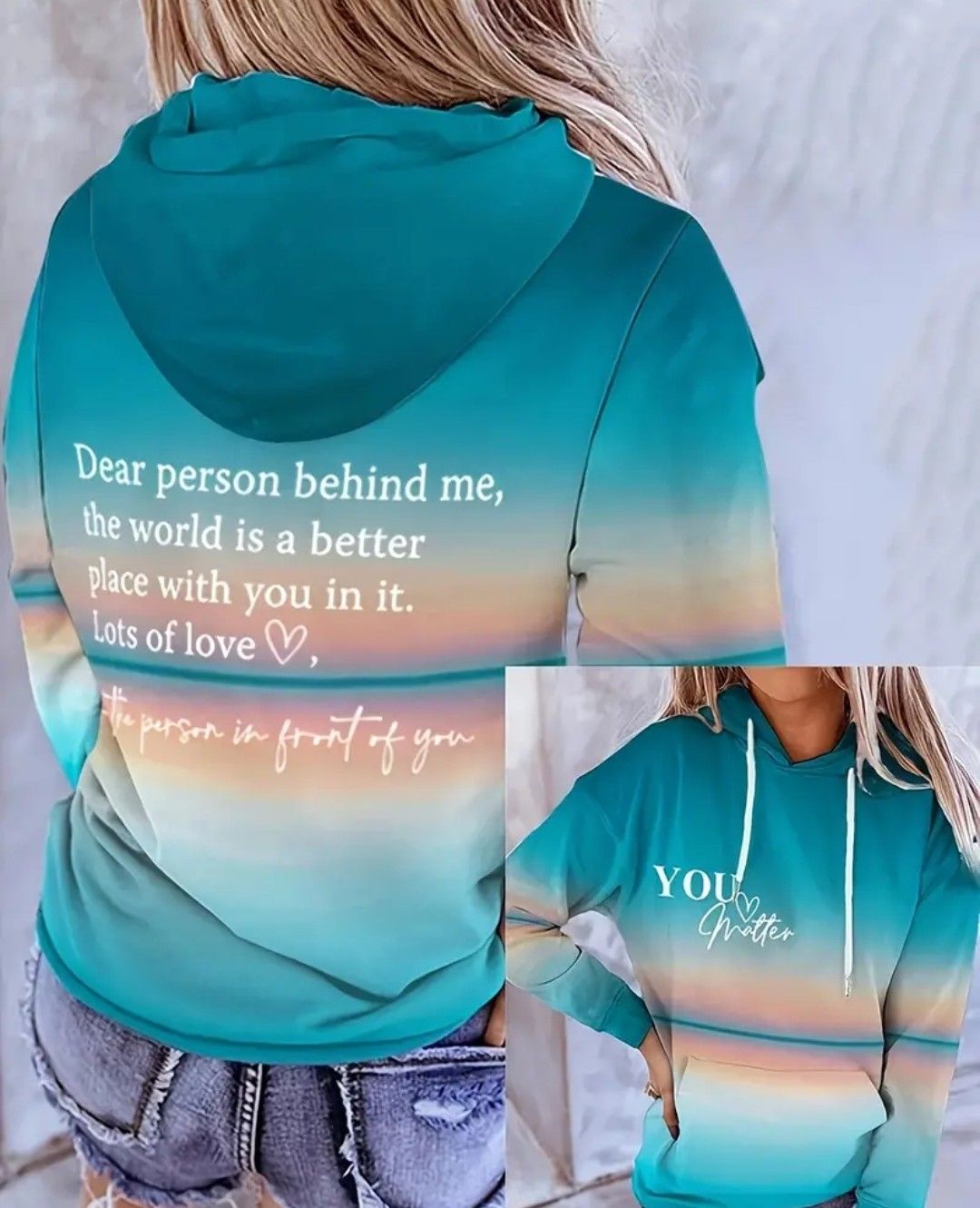Vibrant Gradient Color Letter Print Hoodie - Soft, Casual, Long Sleeve Drawstring Sweatshirt with Kangaroo Pocket - Women&#39;s Comfortable Clothing for Everyday Wear