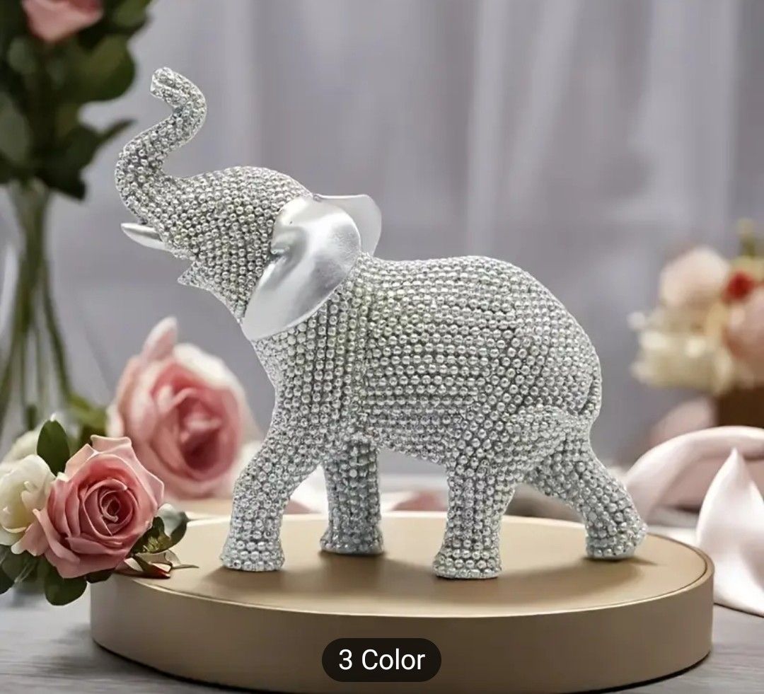 Adorable Beaded Elephant Statue - Elephant Resin Craft, Multi-functional Indoor Decorative Statue, Suitable For Living Room, Office Coffee Table, Valentine&#39;s Day, Christmas, And New Year Display
