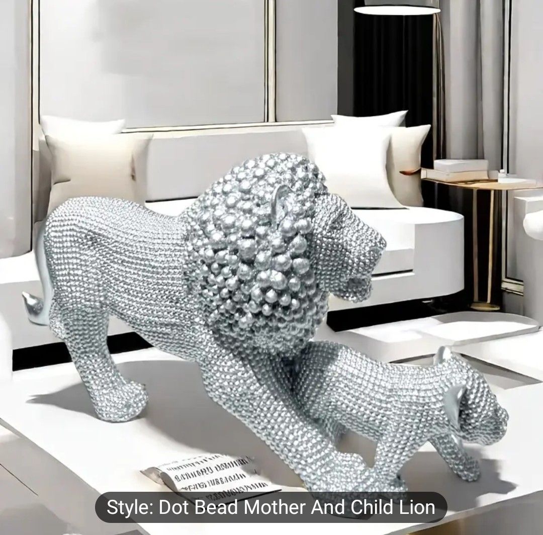 European Home Decoration, Silvery Beaded Mother and Lion Desktop Statue, Living Room Office Bedroom Bookshelf Desktop Decoration, Easter, Father&#39;s Day, Mother&#39;s Day, Valentine&#39;s Day, Spring and Summer