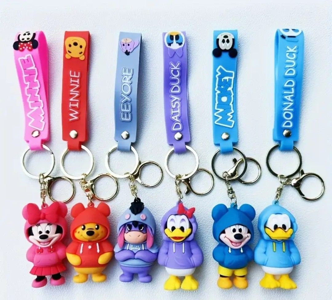 Anime Creative New Cartoon Hoodie Mickey Winnie the Poodle Series Keychain Pendant Bag Keychain Accessories Car Keychain Small Gift Sent out random