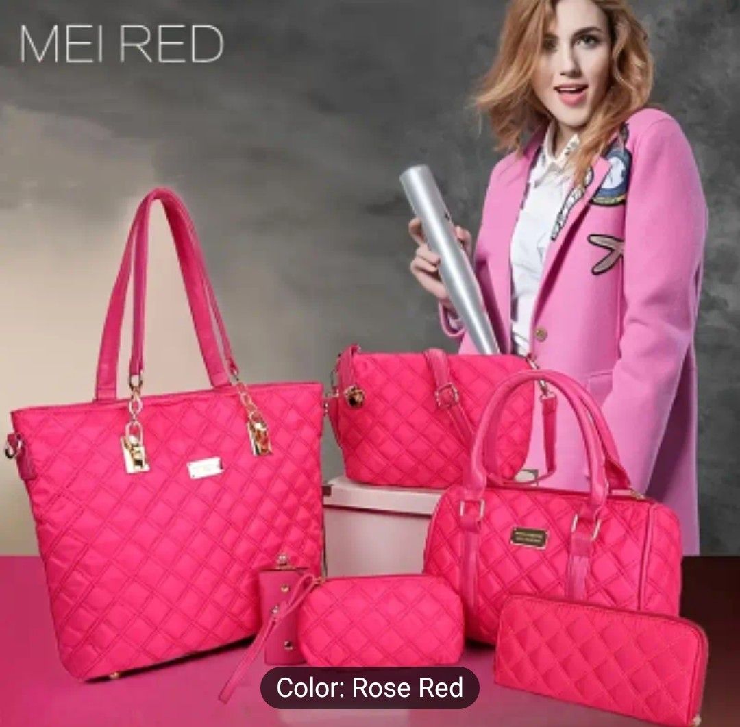 A Set of 6 Stylish Women&#39;S Bags  - Includes a Quilted Tote, a Crossbody Bag, And a Shoulder Bag, Along with a Matching Wallet - Durable, Fashionable, And Easy to Care For, in Solid C