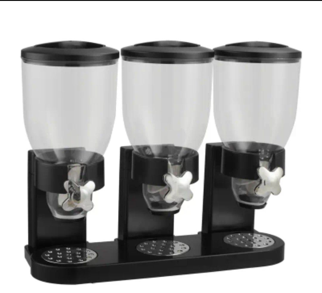 3-Tier Cereal Dispenser - 2L Large Capacity Dry Food Storage Canister for Cornflakes, Oatmeal, Snacks - Black ABS+PS+TPE Kitchen Organizer, Easy-to-Use Twist Knob, Compact Design (44x35x16cm), Cereal