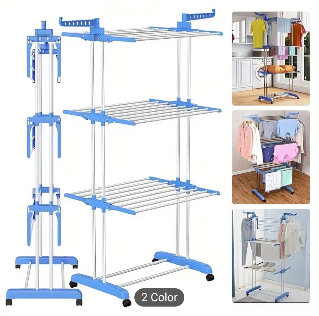 3 Tier Heavy Duty Clothes Airer Dryer Laundry Horse Drying Rack Indoor Outdoor, Drying Racks