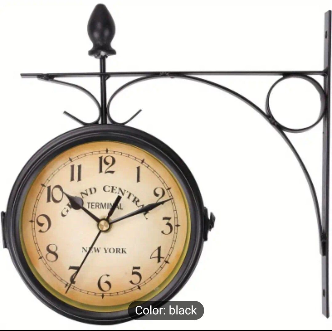 Double Sided Wall Clock 4.8 Inches Outdoor Clock Vintage Wall Mounted Garden Clock Fashion Design with Outside Bracket