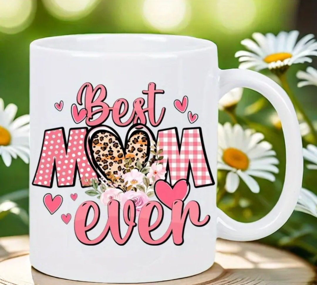 Best MOM Ever 11oz Ceramic Coffee Mug - Stylish White Travel Mug with Heart &amp; Floral Design, Reusable &amp; Insulated, Perfect Gift for Coffee Lovers, Men &amp; Women, Hand-Wash Only, Gift for Mom | Floral Mu