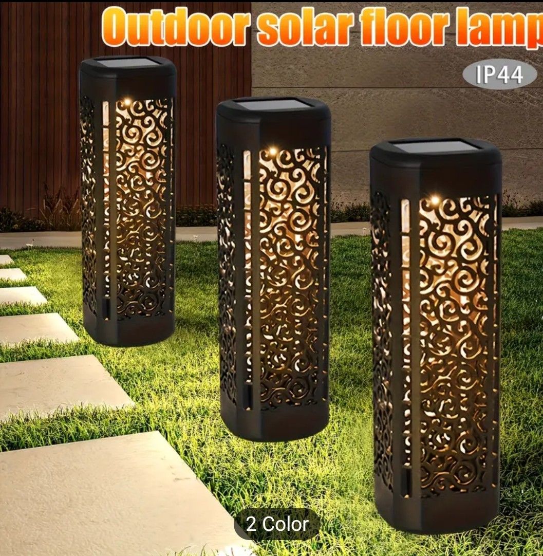 4-Pack Solar Garden Lights Outdoor, ABS Hollow-Carved Path Lights with LED Lens, Energy-Efficient Prong Bulb Base, Polished Flush Mount Solar Powered Landscape Lighting, Detachable Pathway Lamp for Ya
