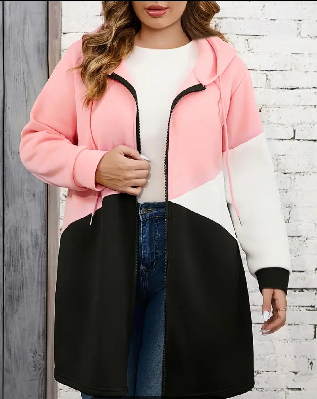 [Lightweight Design] Women&#39;s Stylish Gradient Zip-Up Hoodie - Casual Long Sleeve with Pockets, Black to Blue Ombre Design, Polyester Blend, Machine Washable, Spring/Summer/Fall Wear, Seasonal Fashion