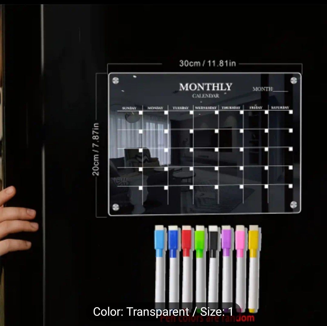 Magnetic Acrylic Dry-Erase Monthly Calendar Whiteboard for Fridge - Colorful &amp; Clear Planner with Marker Pen Included - Ideal Kitchen Organizer for Home &amp; Office