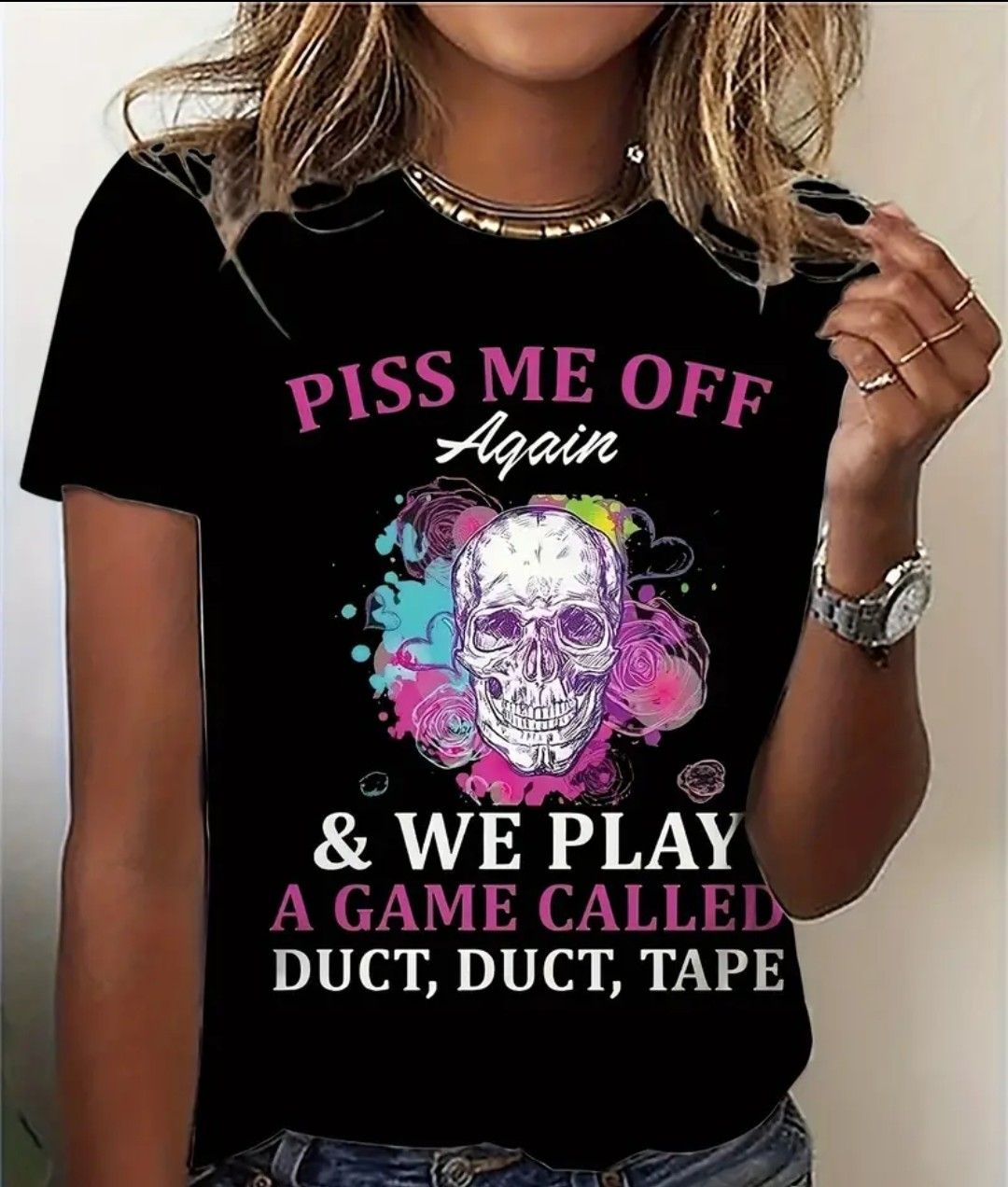 Skull Print T-shirt, Casual Short Sleeve Crew Neck Top For Spring &amp; Summer, Women&#39;s Clothing