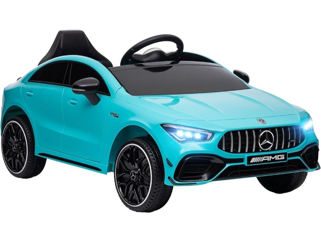 AIYAPLAY Mercedes Benz Licensed 12V Electric Car for Kids, Kids&#39; Electric Ride on with Remote Control, Transport Wheels, Spring Suspension, LED Lights Music, for 3-6 Years