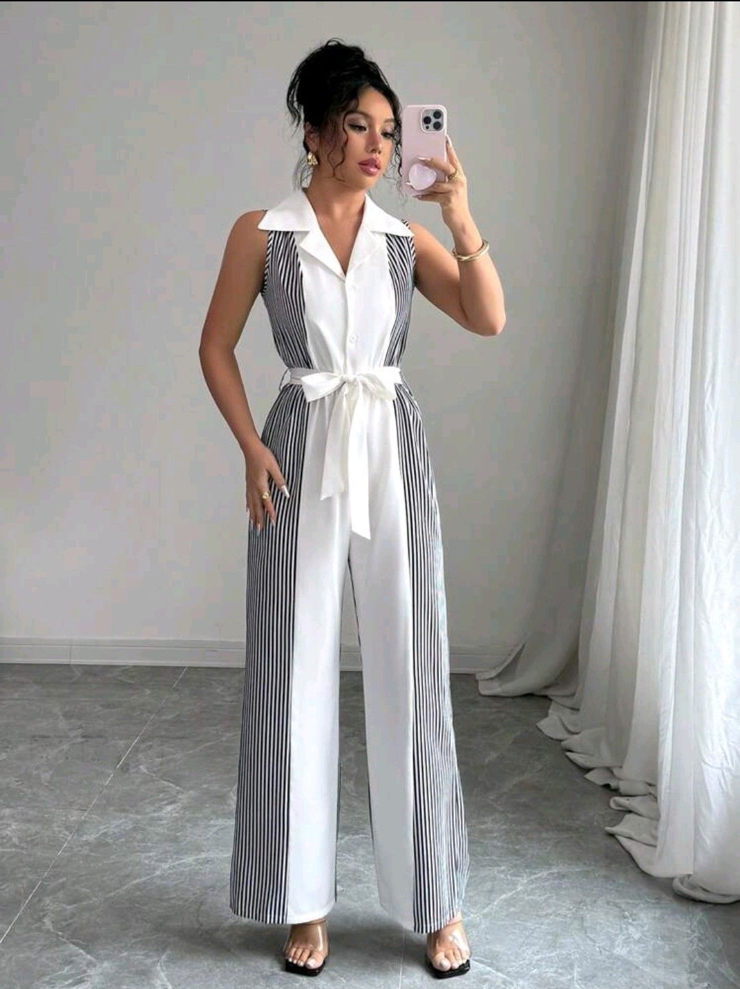 Elenzga Women&#39;s 2025 Summer New Striped Contrast Color Casual Jumpsuit (Random Printed)