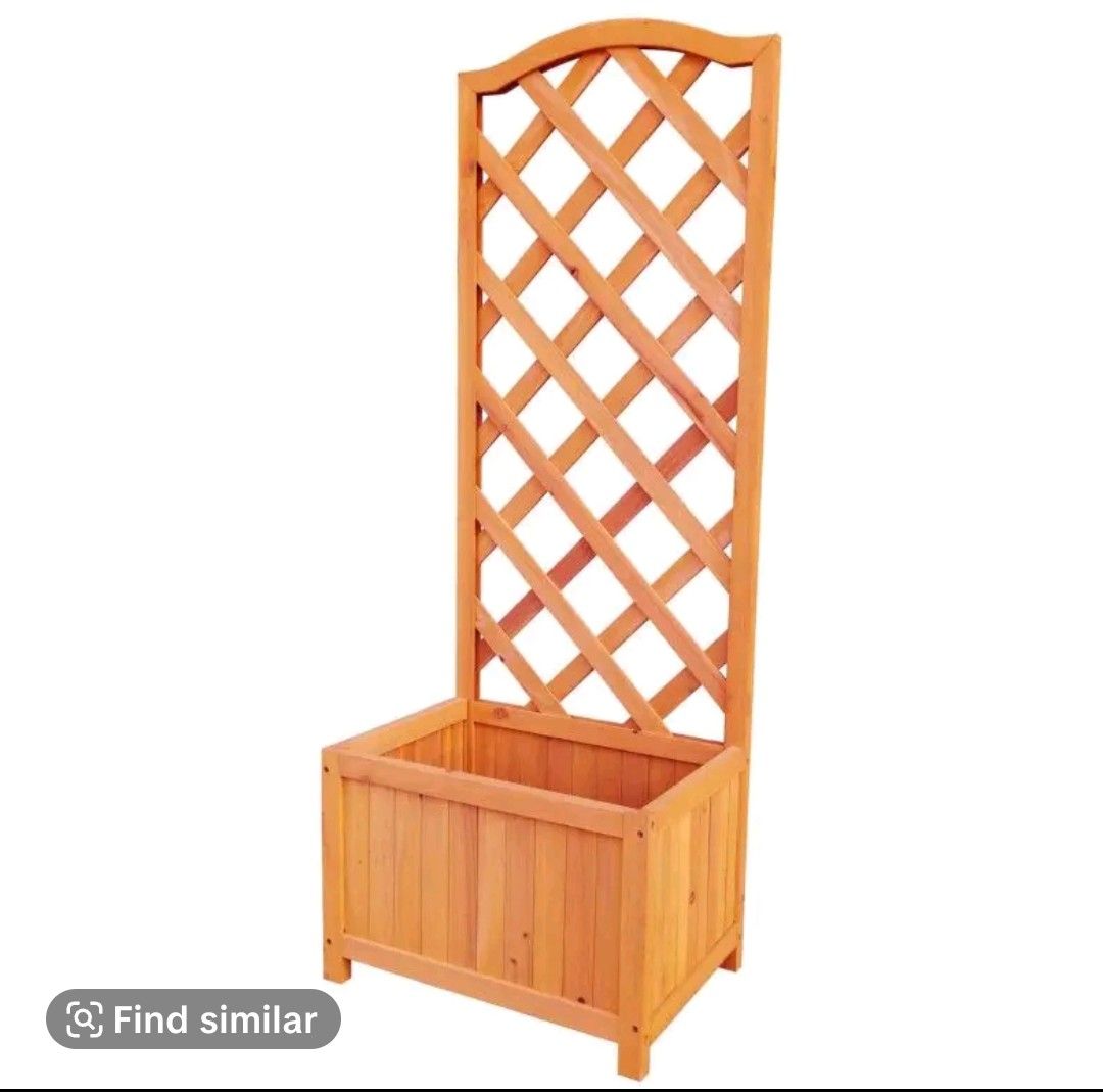 Natural wooden Xl planter with lattice trellis 120cm tall