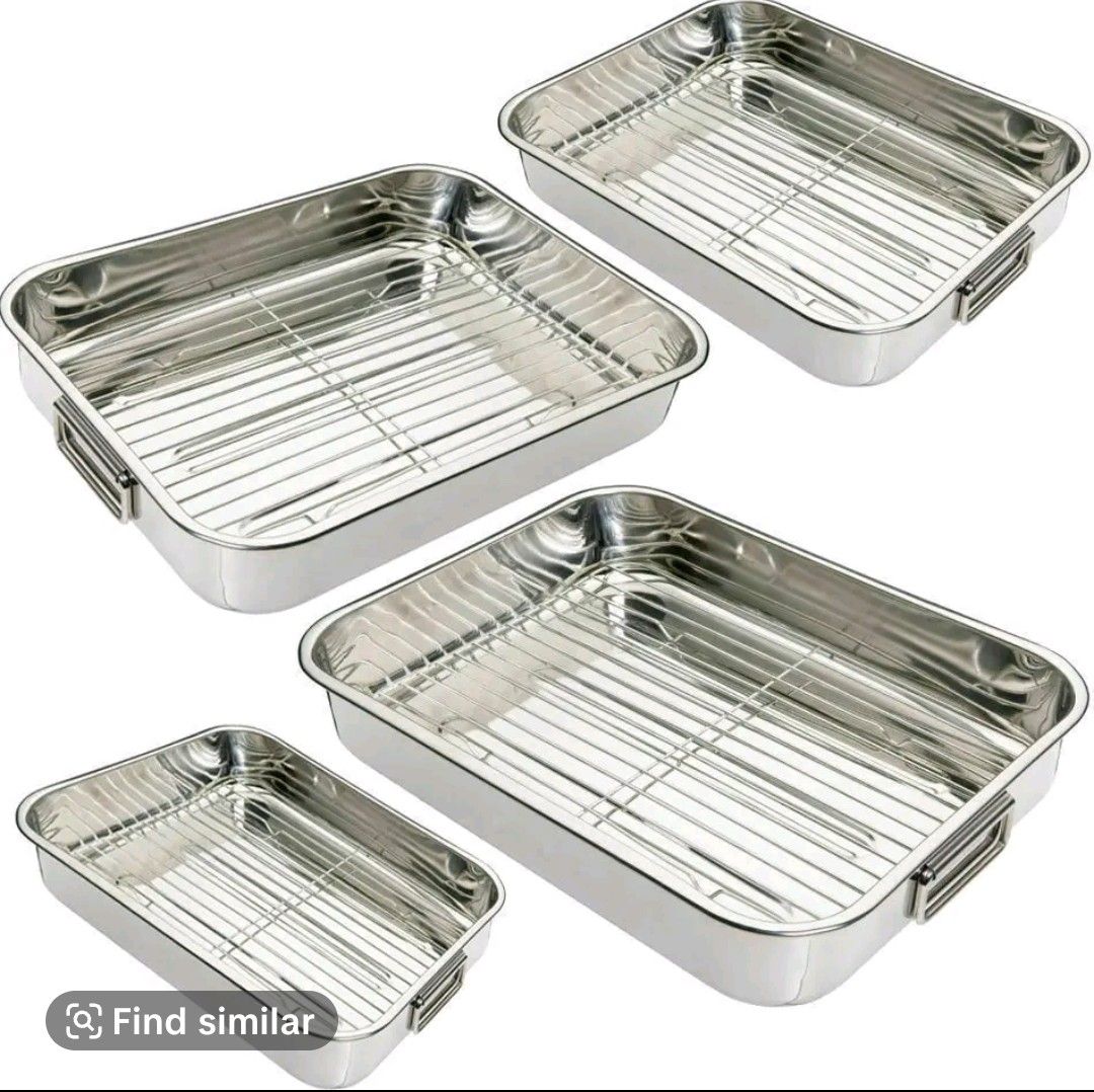 4pc stainless steel roasting trays oven pan dish set