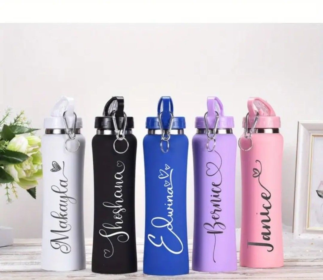 [1pc Insulated Water Bottle] 1pc Personalized Insulated Water Bottle | Custom Name &quot;Soulbound&quot; in Elegant Cursive, Blue &amp; Pink Designs, Durable Drinkware, Sleek Cylindrical Shape | Perfect for Gym, Bi