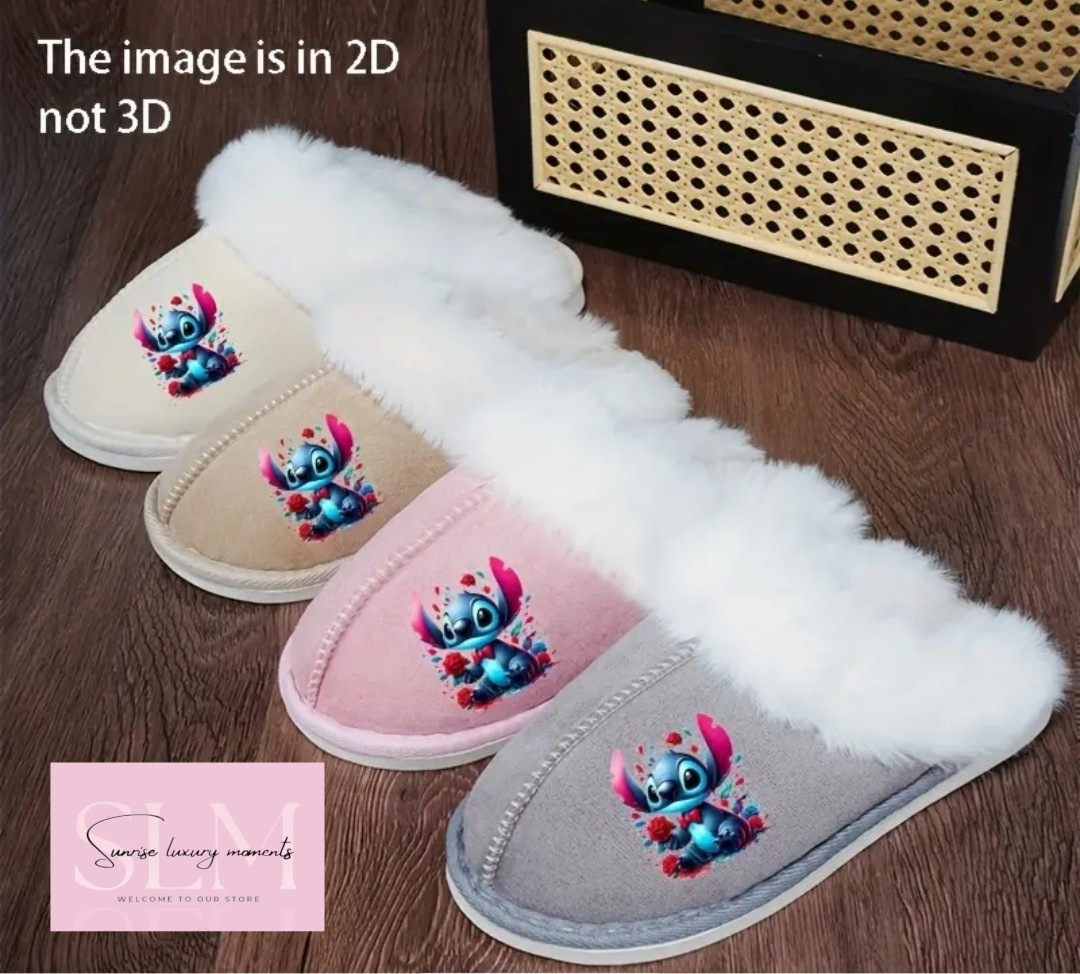 Fleece-Lined Slippers - Unisex Winter Warmth with Cute 2D Cartoon Print, Soft EVA Sole Indoor House Shoes for Women &amp; Men, Multi-Color Options (Beige/Pink/Gray), Cozy Slippers, Cha