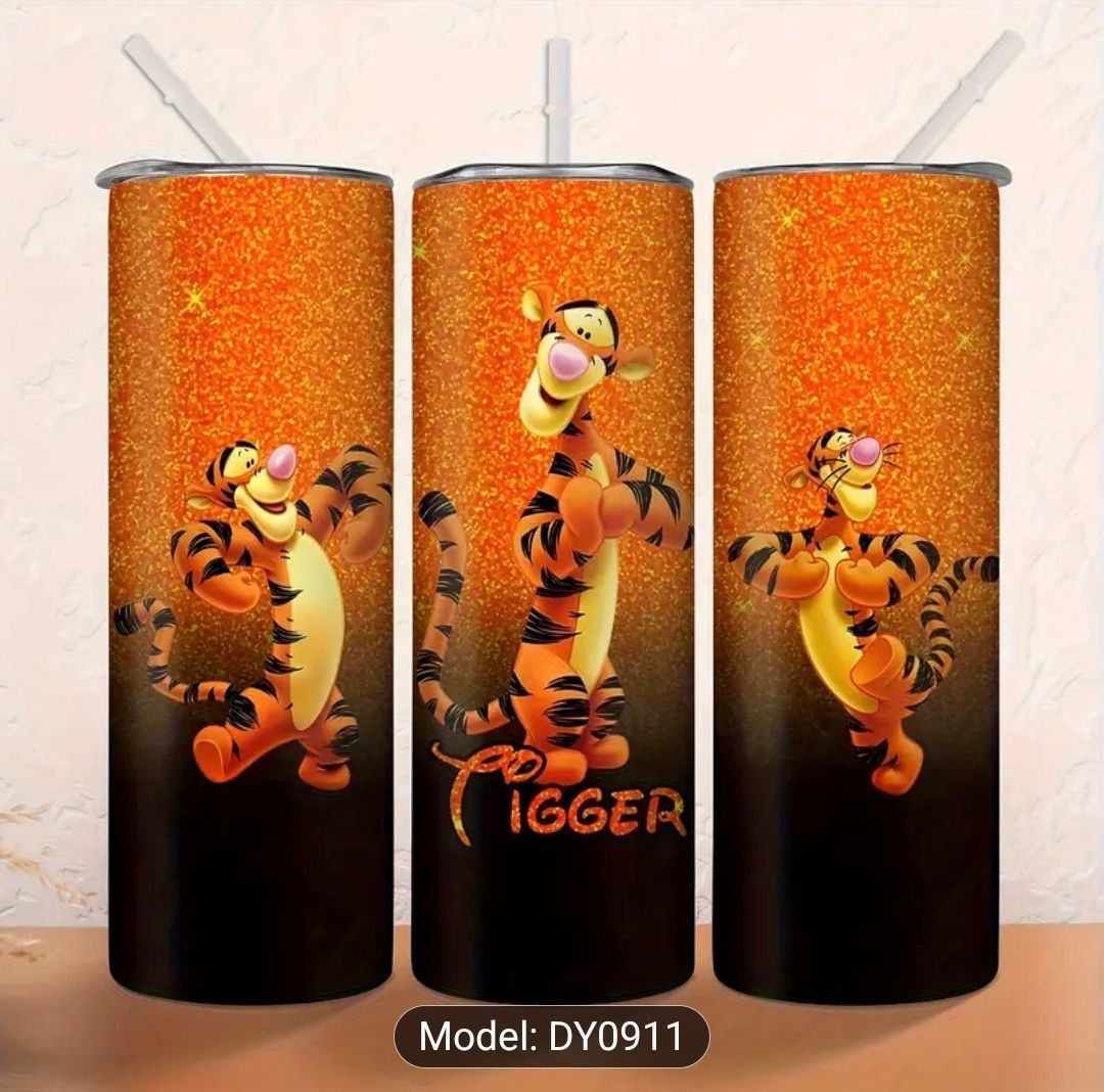 Tiger 20oz Stainless Steel Tumbler with Straw - Insulated, Leak-Proof Travel Cup Featuring Classic Cartoon Design, Ideal for Home, Car, and Gift Use, Featuring Vibrant Orange &amp; Black Striped Tiger Ill