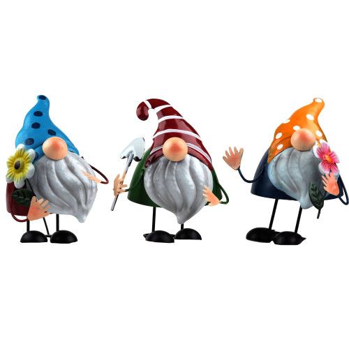 Wobble Head Metal Novelty Garden Gonk Gnome Ornaments - (Set of 3)