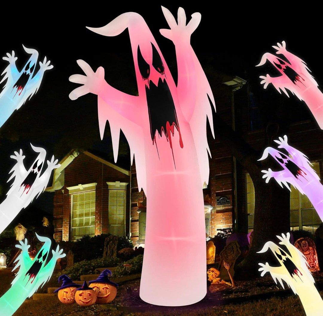 Danxilu Halloween Inflatables Outdoor 8 FT Ghost Built-in 6 Colors Changing LED Lights Inflatable Halloween Decorations Blow up Yard for Outside Holiday Party Decor Garden Lawn