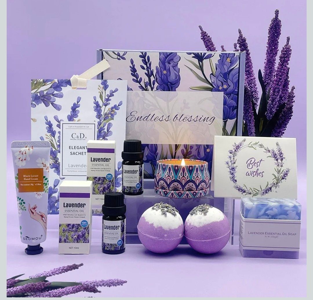 Pamper Birthday Gifts for Women, Unique Friend Gifts for Her, Lavender Self Care Get Well Soon Gifts Set for Mum Sister Wife, Spa Bath Set Bath Bombs Present, Christmas Valentines Mothers Day Gift Box
