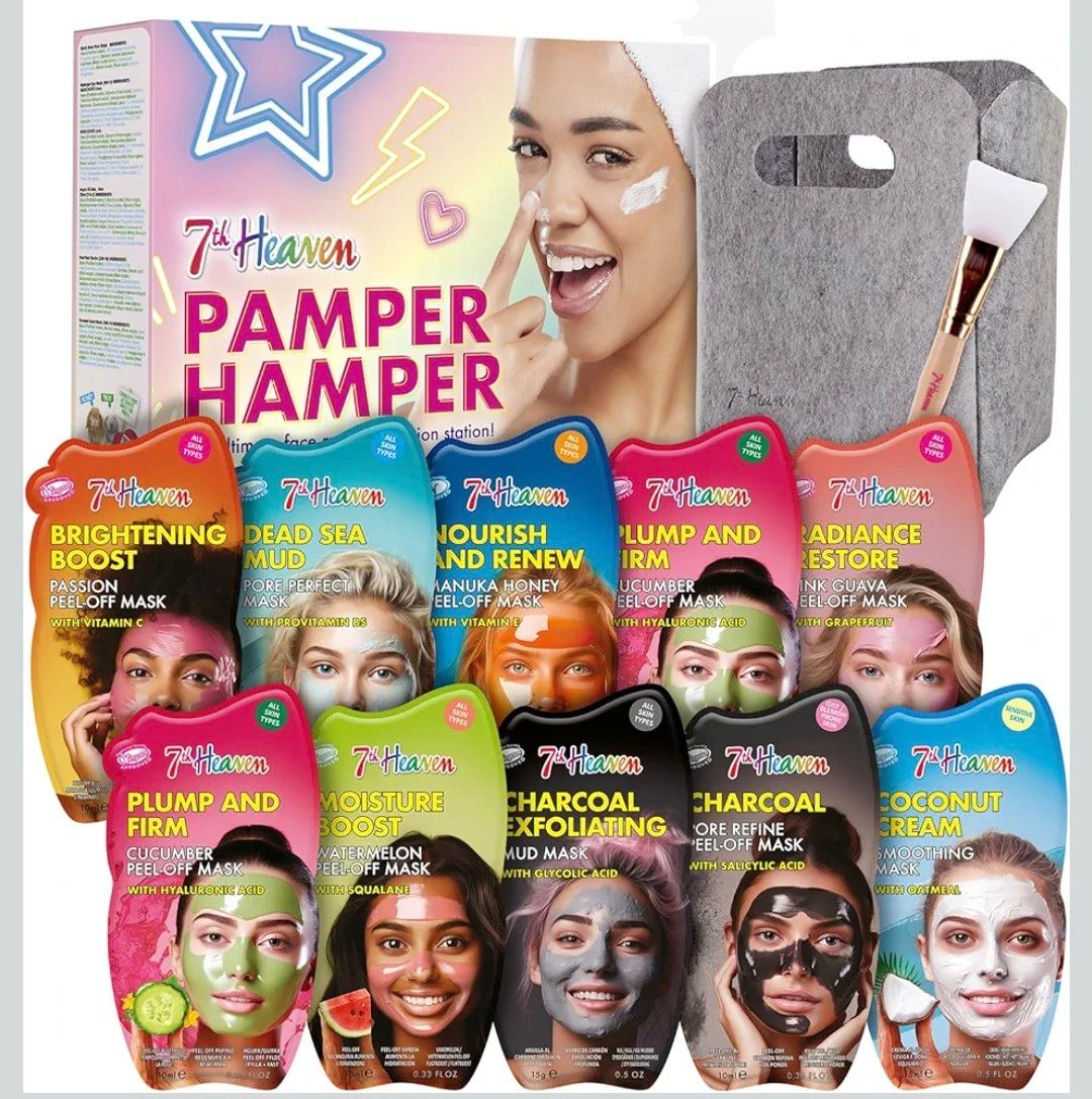 7th Heaven Pamper Hamper (Contains 10 Face Masks and a Spatula) Pamper Gifts for Women - Genuine 7th Heaven Facemasks Skincare Gift Set