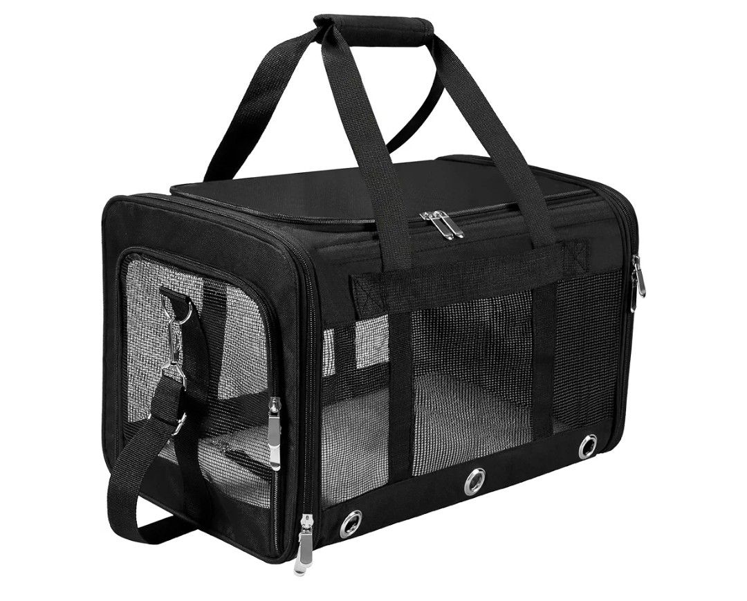 Dycietx Soft Sided Foldable Cat/Dog/Pet/Puppy Carrier Bag, Portable Pets Travel Carriers For Cats/Dogs With Shoulder Strap &amp; Removable Mat, Durable Cat Basket of 17 lbs Airline Approved(Black, M)