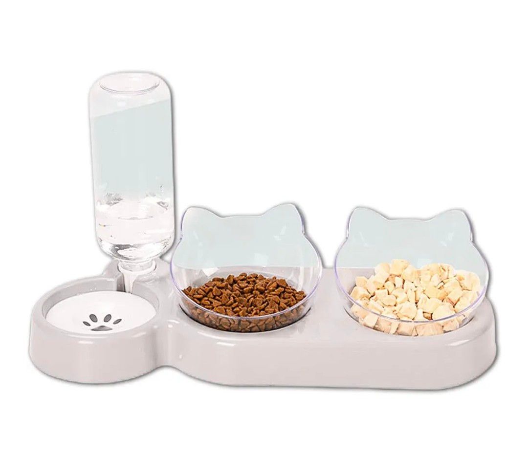 3-In-1 Cat Food And Water Bowl Set, Cat Bowls With Stand, Double Cat Bowls with Water Dispenser For Pet，Food And Water Feeder For Small Medium Dogs Cats