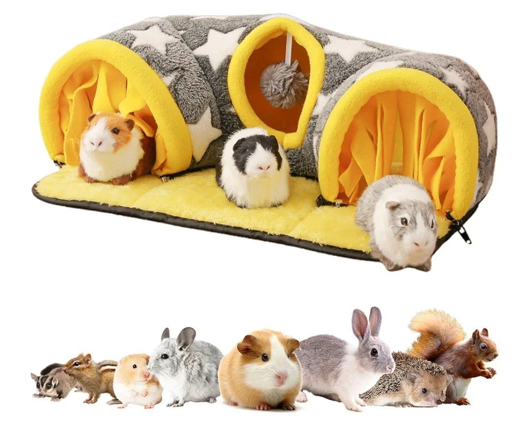 Avont Guinea Pig Hideout Tunnel, Small Animal Hideaway Play Tube Toys with Curtains, Soft Sleeping Bed House for Dwarf Rabbits Chinchillas Hamsters Hedgehogs Ferrets Bearded Dragons and Rats -Star