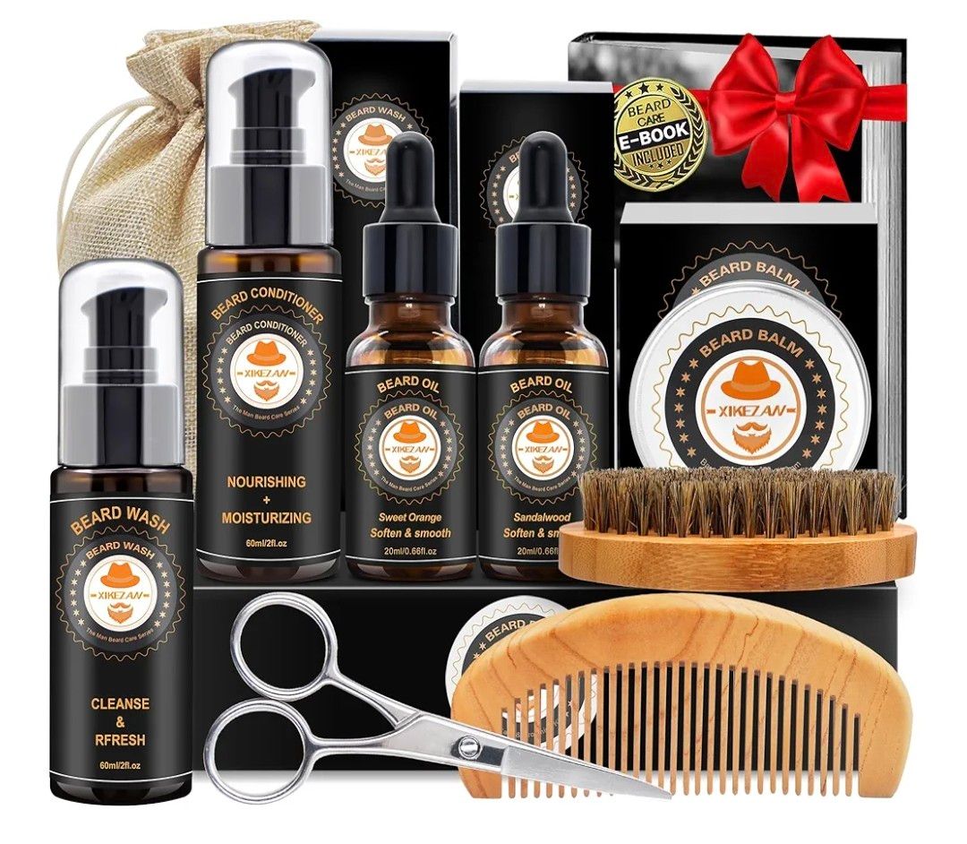 XIKEZAN Beard Grooming Kit for Men Gifts w/Beard Conditioner, 2 Scent Oil, Birthday Christmas Gifts Secret Santa Stocking Fillers Gifts for Men Him Dad Husband Boyfriend Fathers Valentines Gift Set