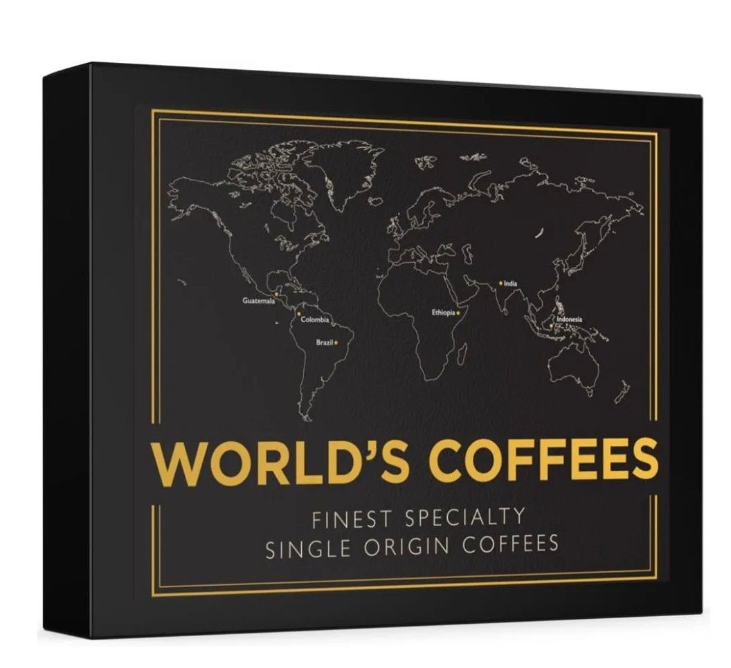 Gourmet Coffee Gift Set - WORLD&#39;S COFFEES | Ground Coffee 300g (6 x 50g) - 6 Finest Single Origin | Hamper Style Gift Idea for Him &amp; Her