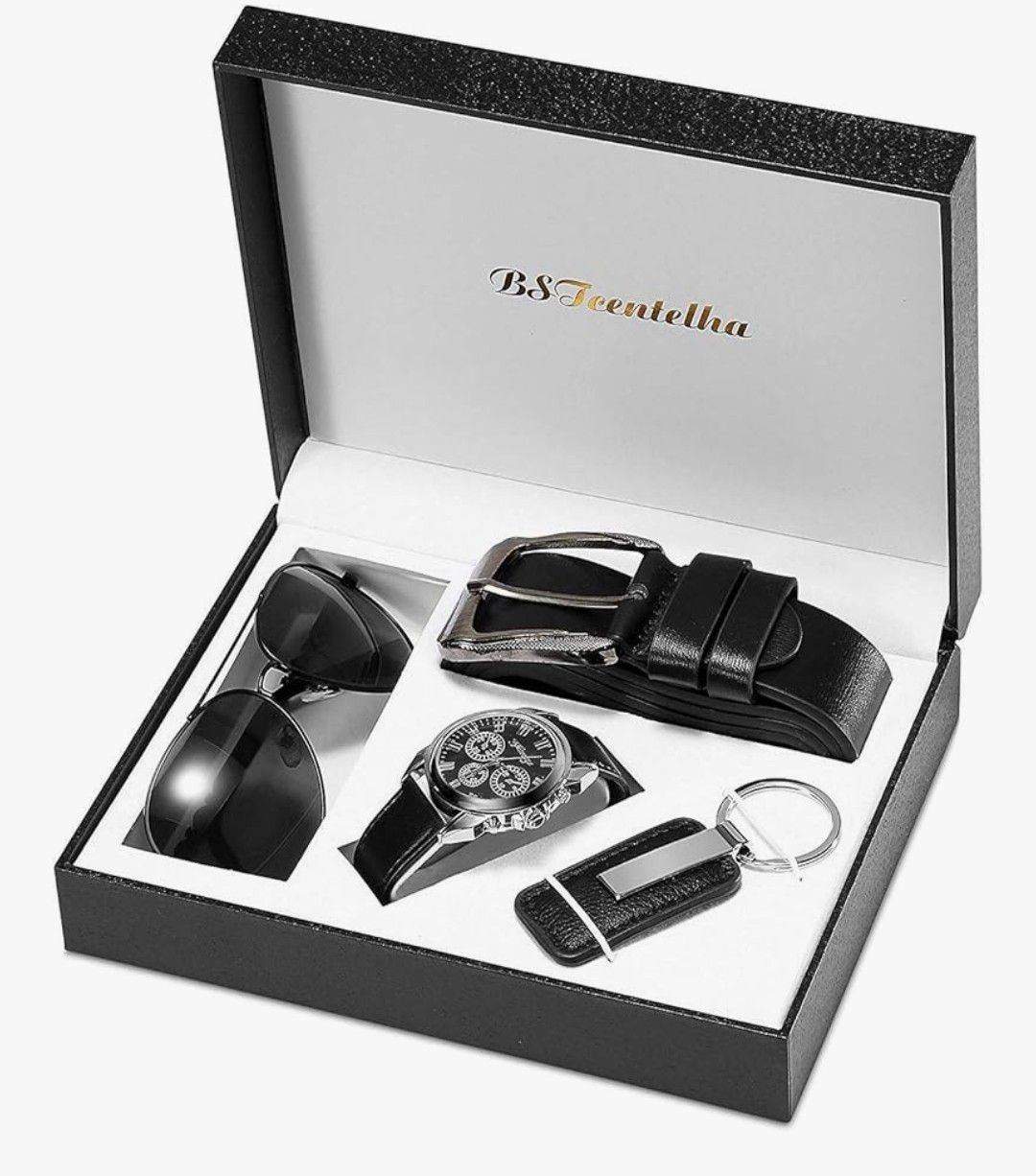 BSTcentelha Men Gift Set Wrist Watch Belt Keychain Sunglasses Mens Gift Father&#39;s Day Valentine&#39;s Day Gift Wedding Christmas Boyfriend Gift Set